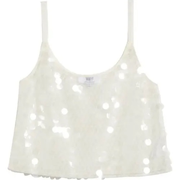 WAYF x Chérie Madeleine Je T'Aime Sequin Tank in Cream - Picture 1 of 6